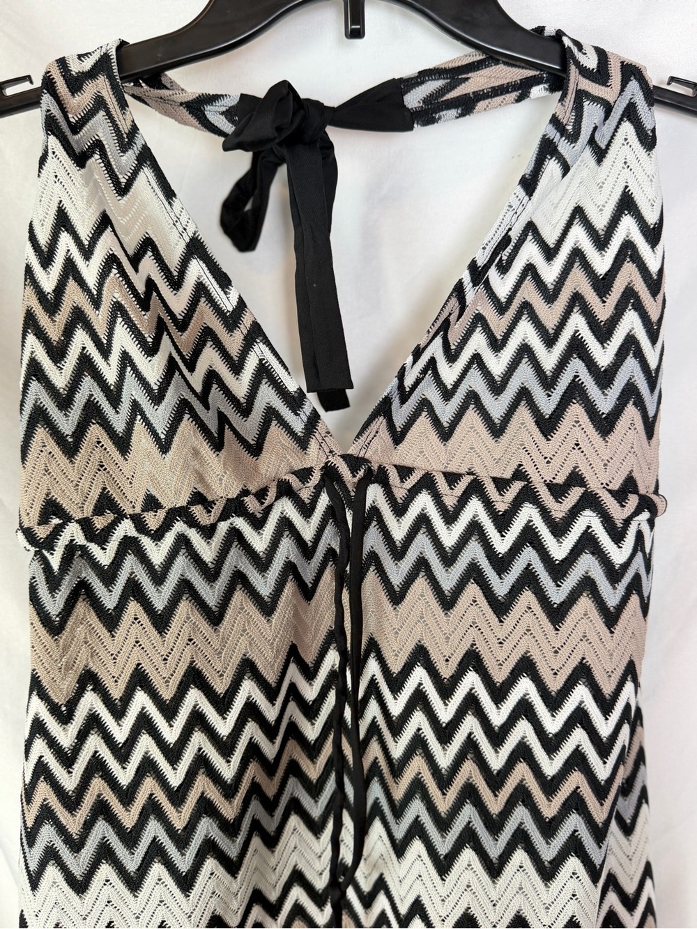 Perry Ellis Black White and Beige Chevron Knit Cover Up Dress - Y2K - Picture 4 of 7